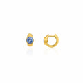 14K Yellow Gold Cornflower Blue Round Huggie Earrings