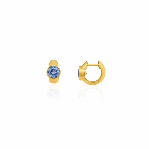 14K Yellow Gold Cornflower Blue Round Huggie Earrings