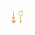 14K Yellow Gold Fairy Pink Oval Bezel Drop Earrings