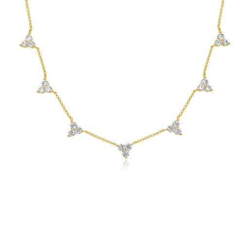 14K Yellow Gold Lab-Grown Diamond Trio Station Necklace