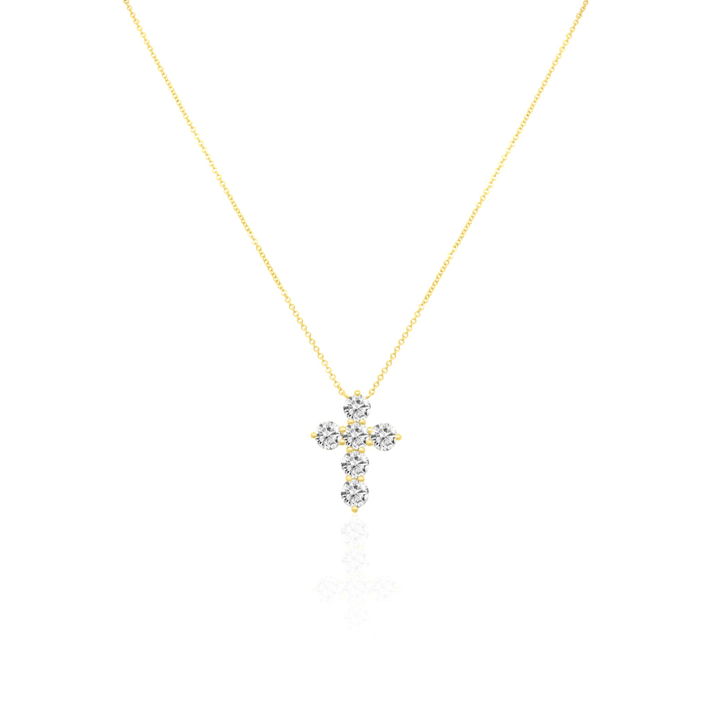 Classic Six-Stone Diamond Cross Necklace