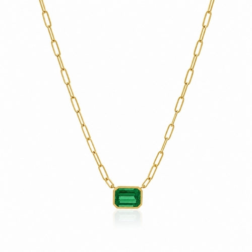 14K Yellow Gold Columbia Emerald-Cut Paperclip Necklace