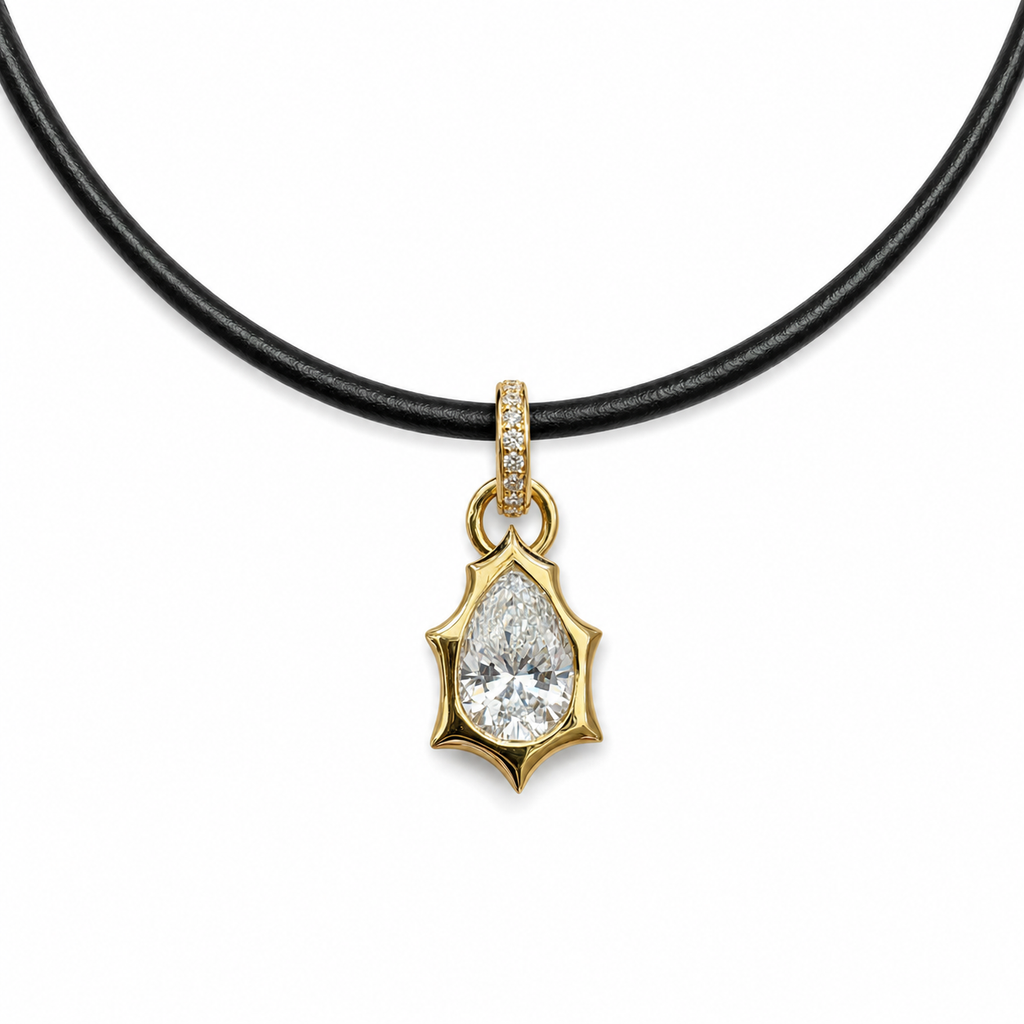 Pear Flame Pendant on Leather Cord