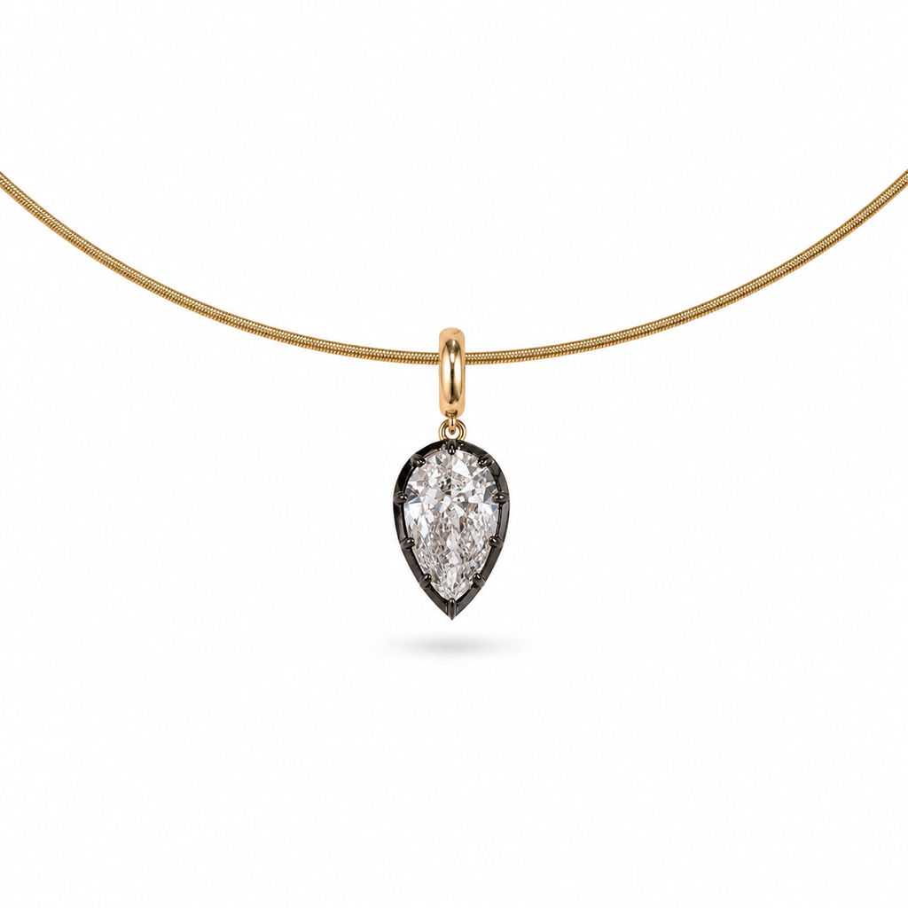 Floating Inverted Pear Lab Diamond Wire Necklace