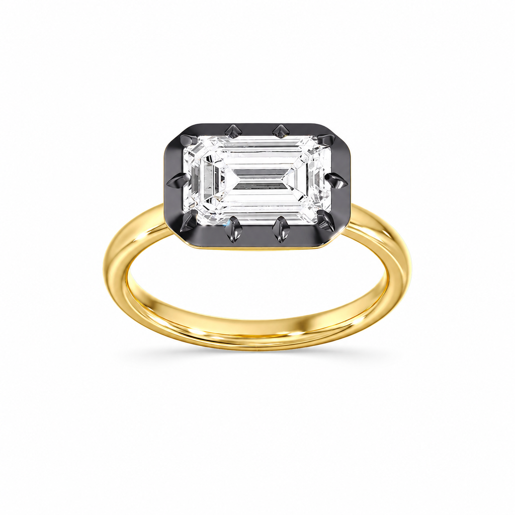 Obsidian Georgian East-West Emerald Cut Ring