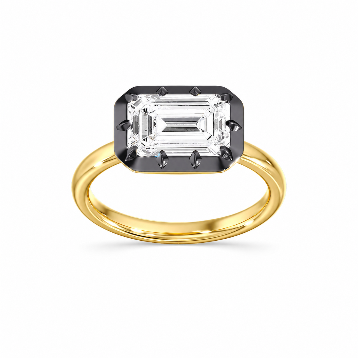 Obsidian Georgian East-West Emerald Cut Ring
