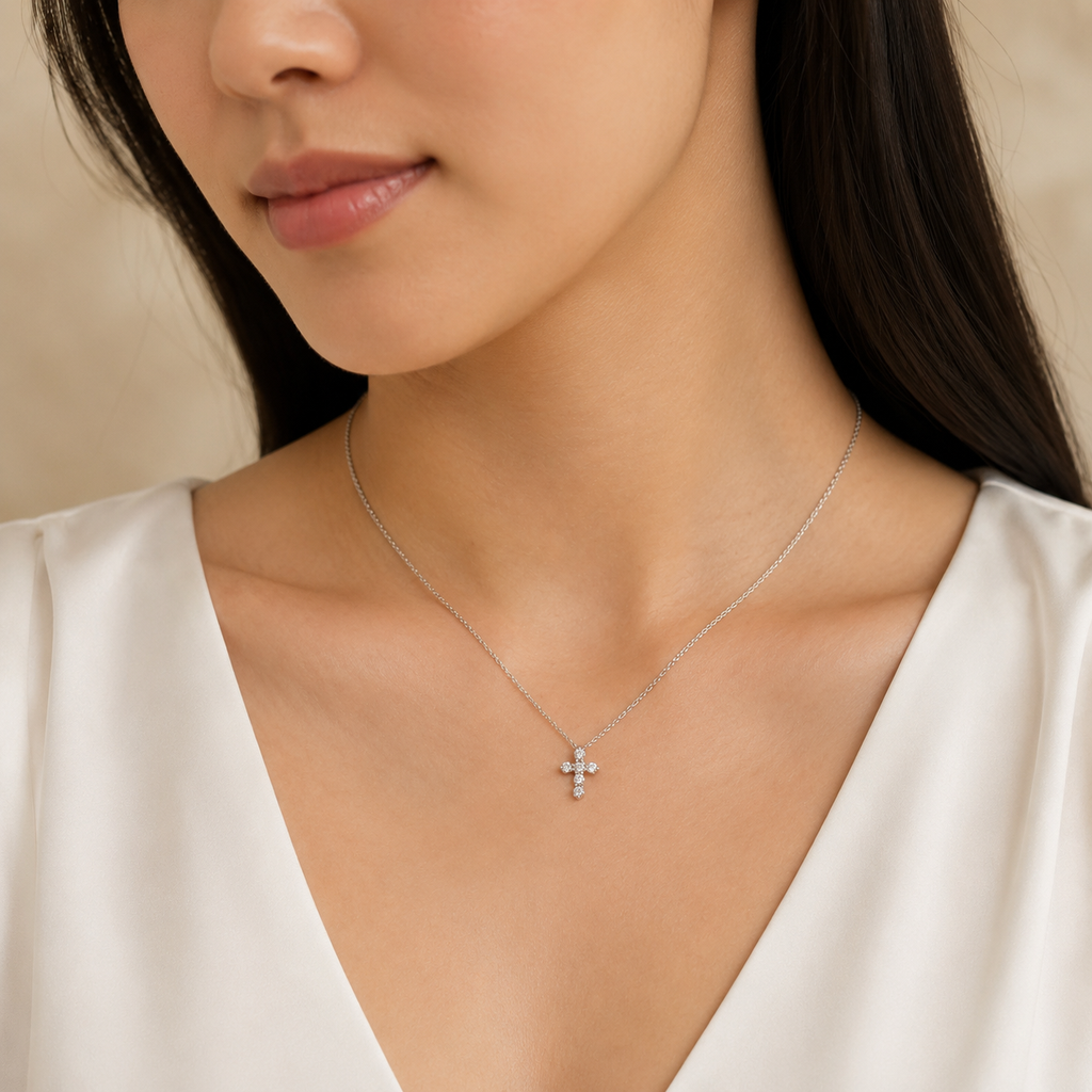 Lab Diamond Cross Pendant Necklace (0.25 carats)