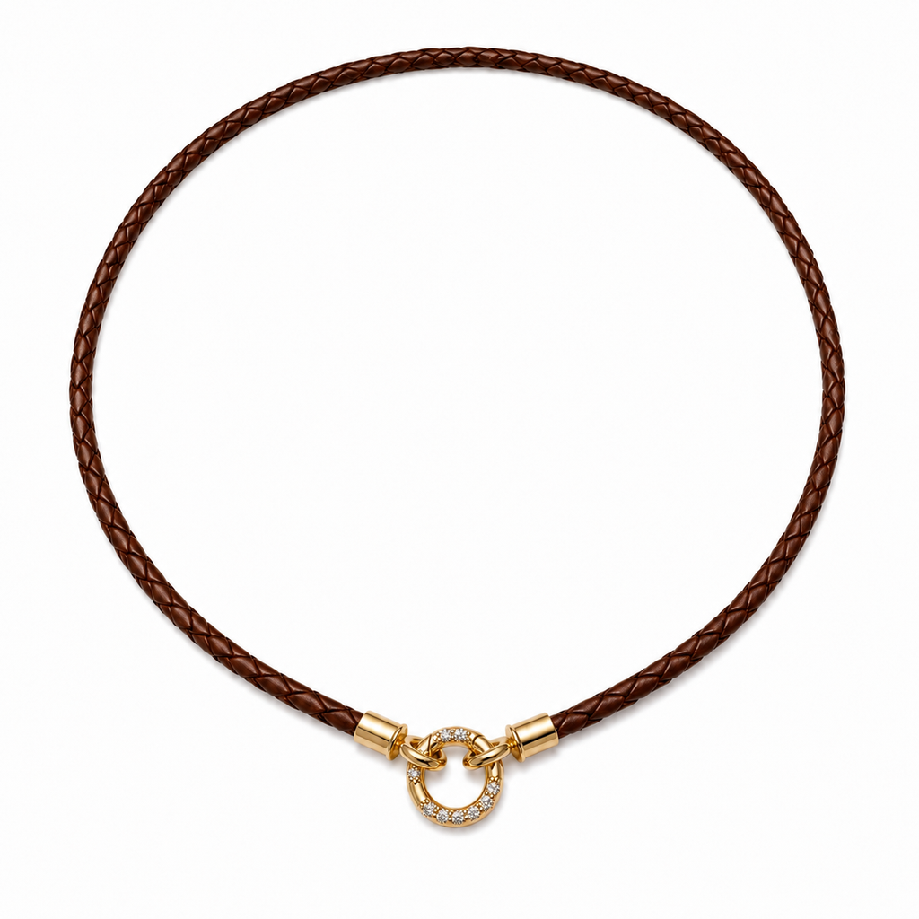 Braided Leather Cord Necklace with Diamond Enhancer