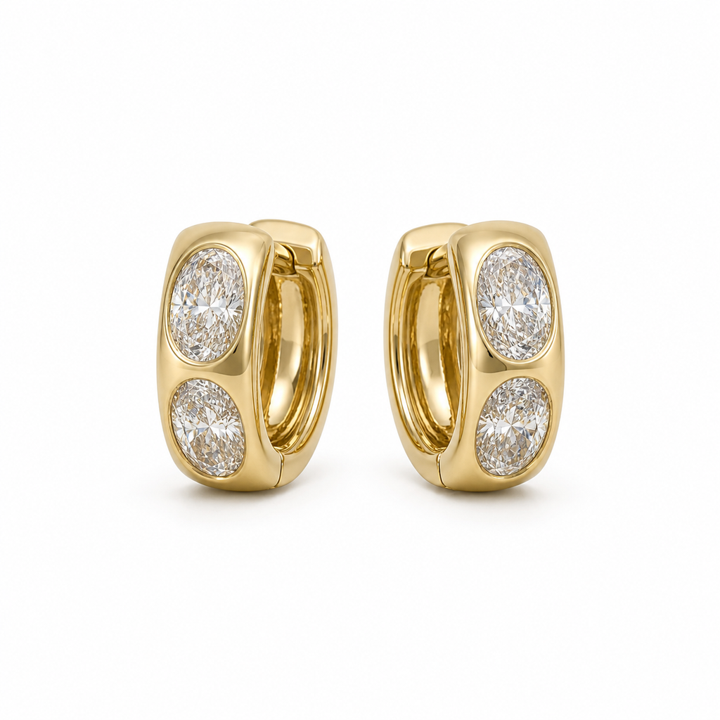Chunky gold huggie with inset ovals
