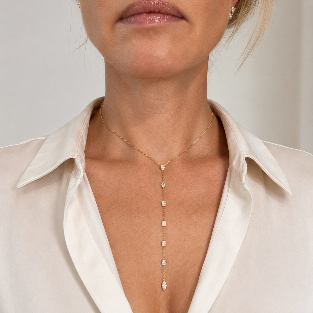 Rose Gold Pear, Oval & Marquise Lab Diamond Lariat Necklace