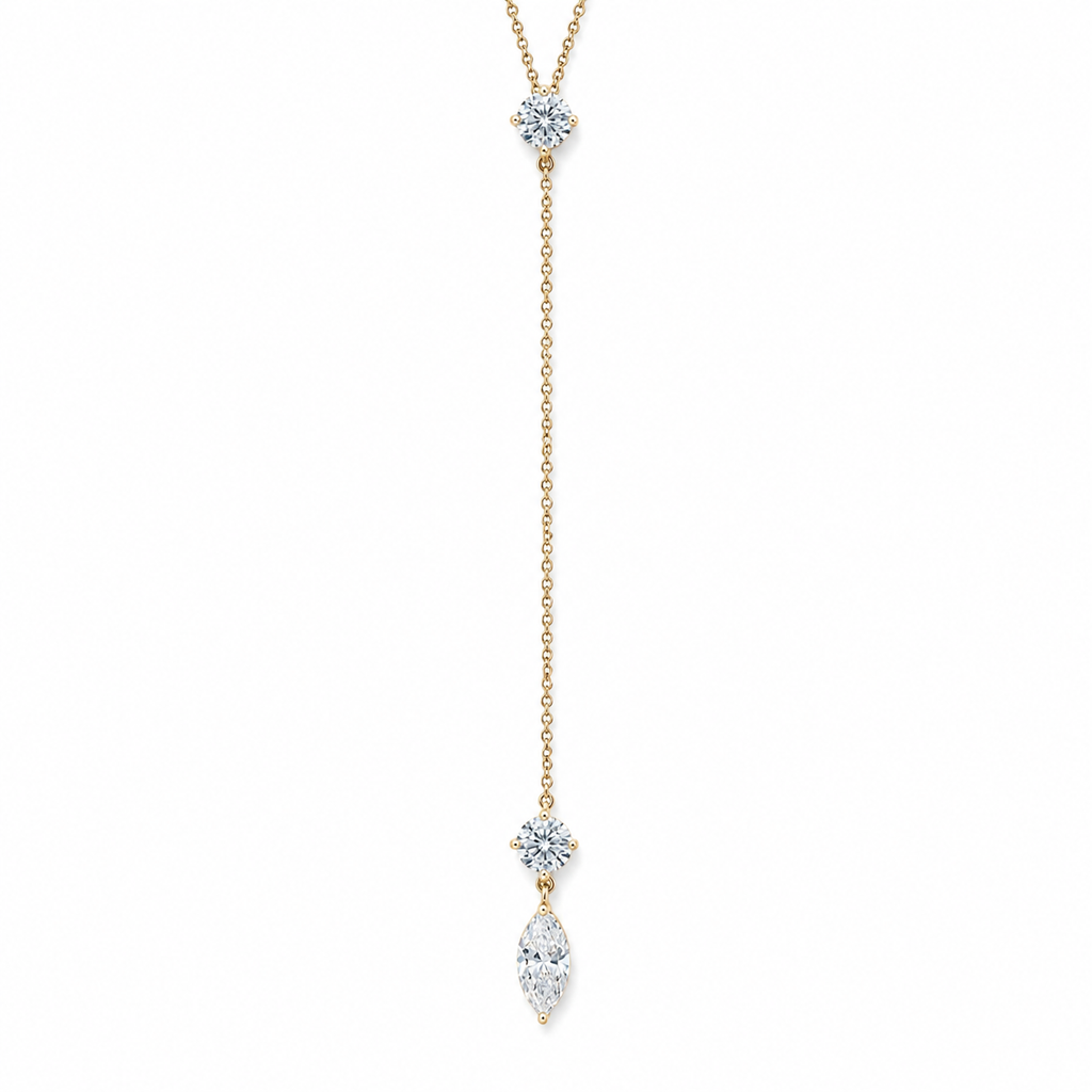 Three-Stone Round & Marquise Lab Diamond Lariat Necklace