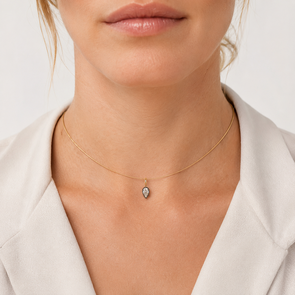 Floating Inverted Pear Lab Diamond Wire Necklace