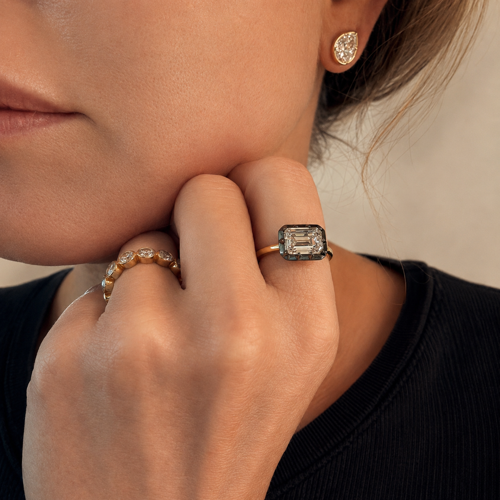 Obsidian Georgian East-West Emerald Cut Ring