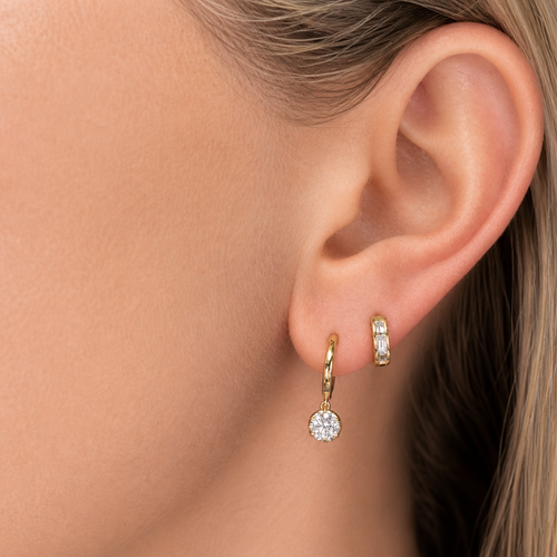 Beaded Bezel Drop Huggies