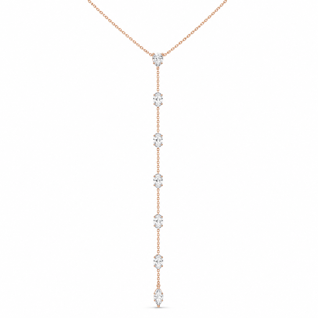 Rose Gold Pear, Oval & Marquise Lab Diamond Lariat Necklace