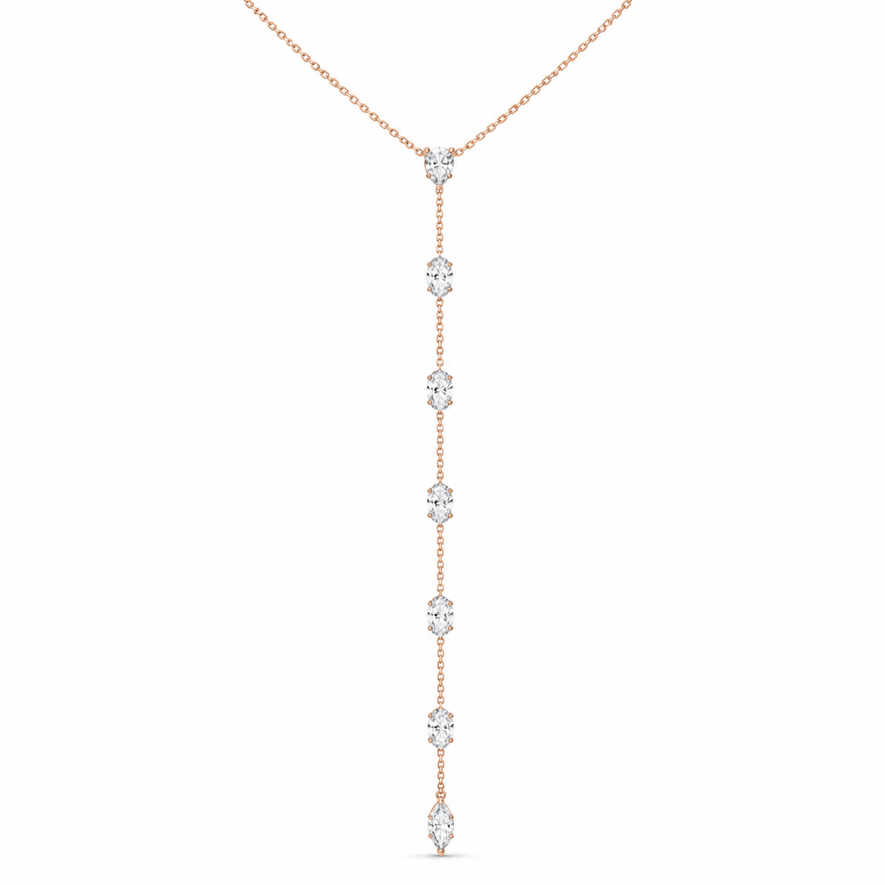 Rose Gold Pear, Oval & Marquise Lab Diamond Lariat Necklace