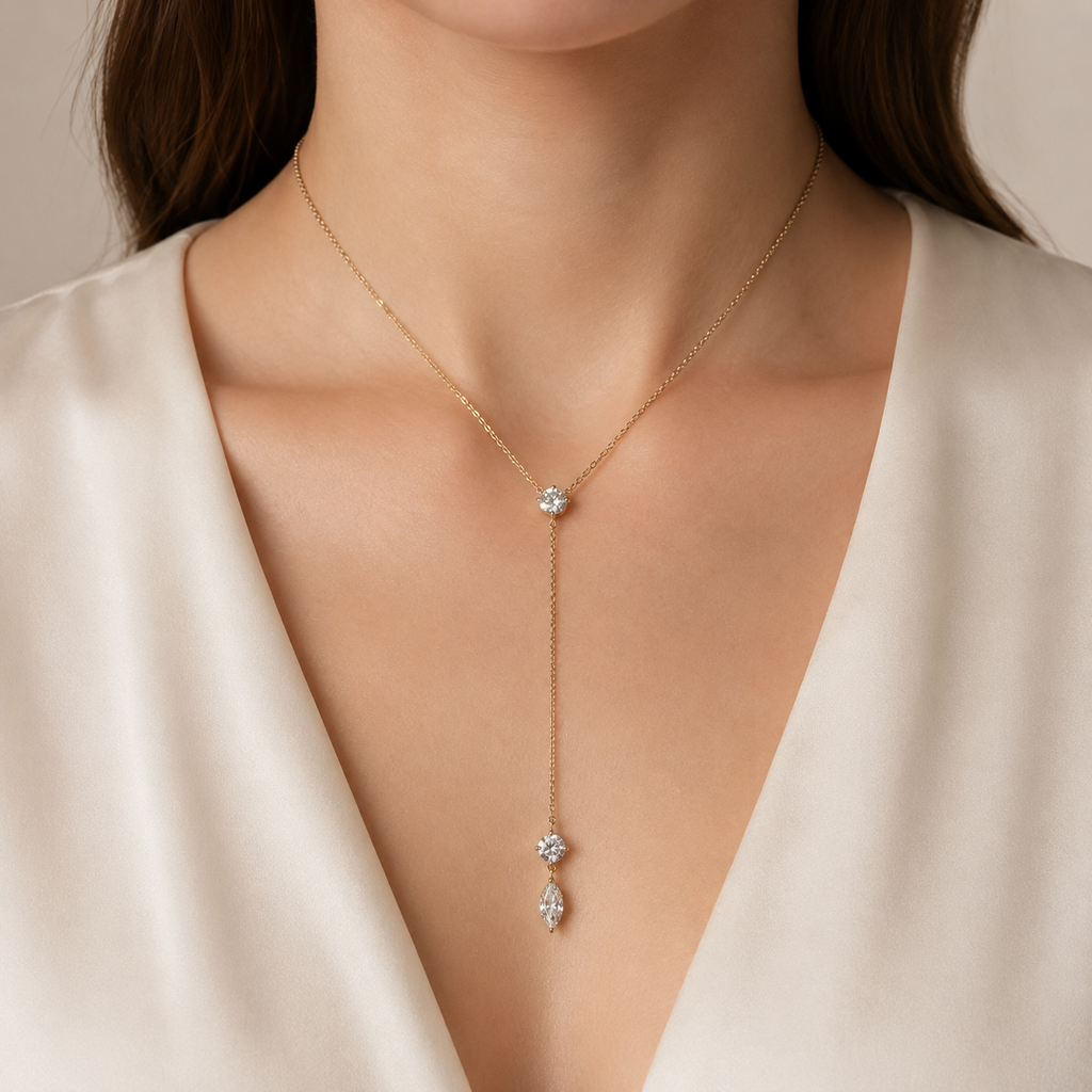 Three-Stone Round & Marquise Lab Diamond Lariat Necklace