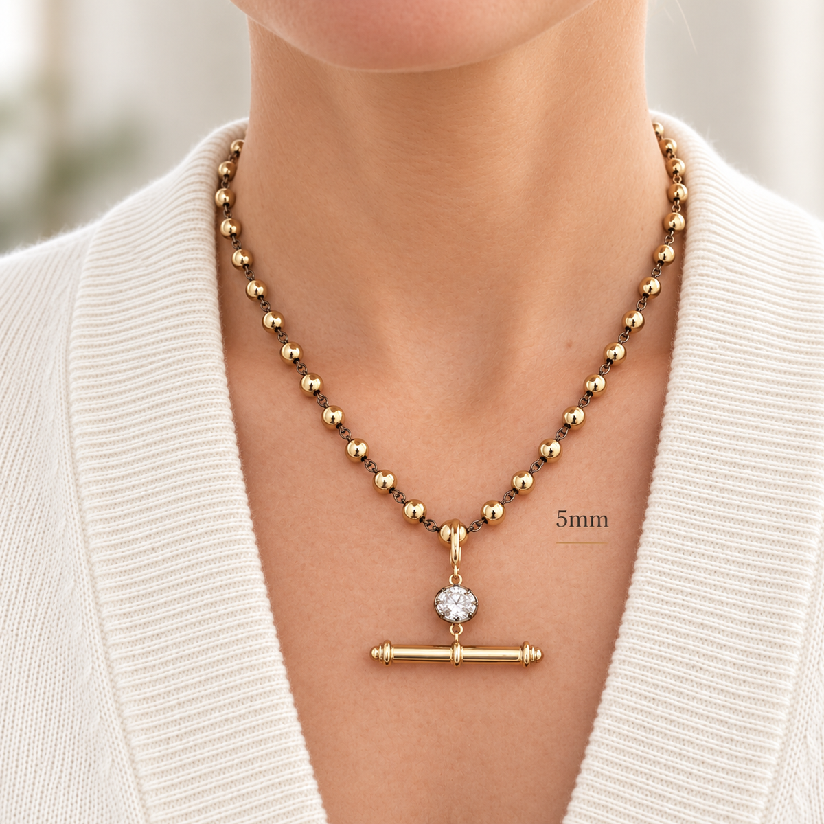 Ball Chain Necklace with Rhodium Links