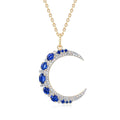 14K Yellow Gold Blue Sapphire and Diamond Crescent Pendant