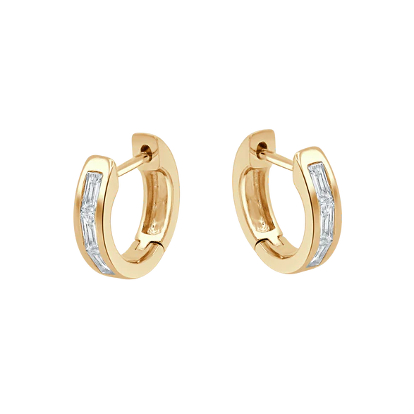 Facet Baguette Huggies in 18K
