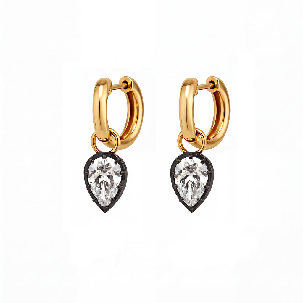 Obsidian Inverted Pear Drop Huggies