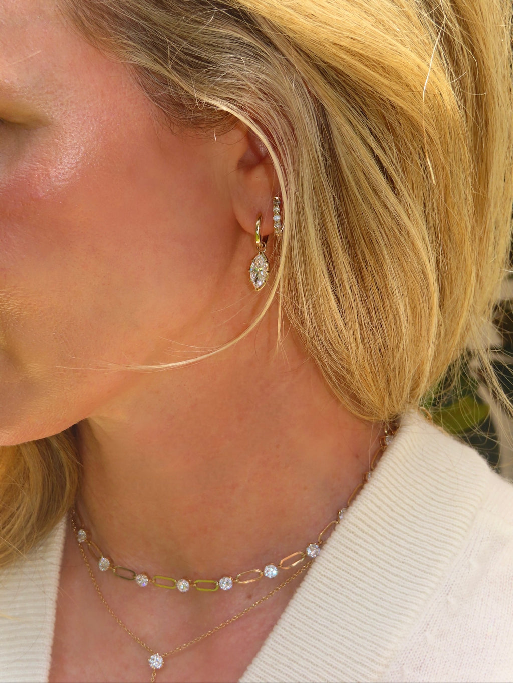Lab Diamond Station Paperclip Necklace