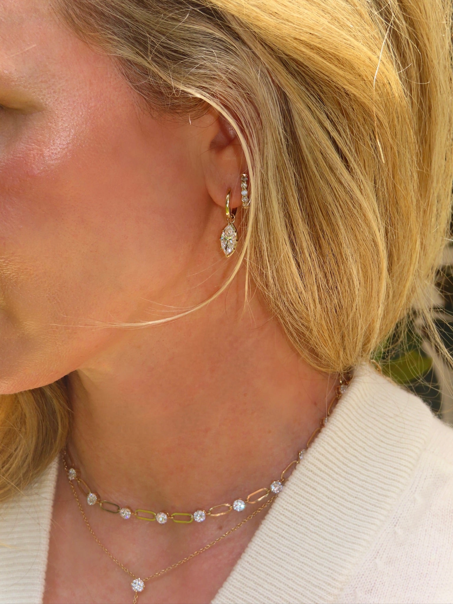Lab Diamond Station Paperclip Necklace