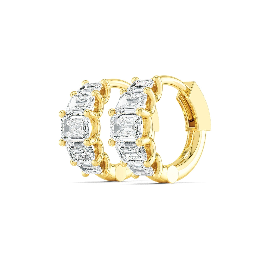 Emerald Cut Row Lab Diamond Huggies